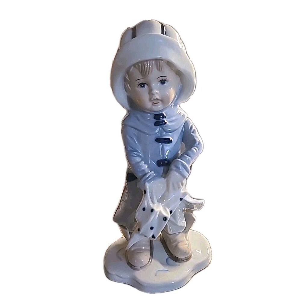 Large 10" Vintage KPM Japan Boy Lad In Raincoat & Umbrella Figurine